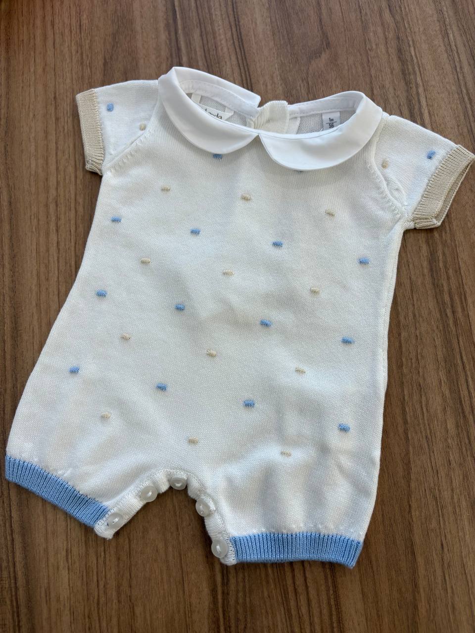 PAGLIACCETTO BIANCO POIS CELESTE E BEIGE MINIBANDA