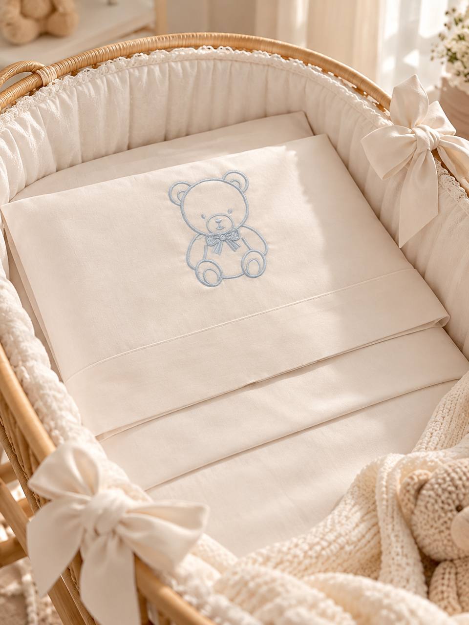 LENZUOLINO RICAMO TEDDY CELESTE PAPPA& LATTE