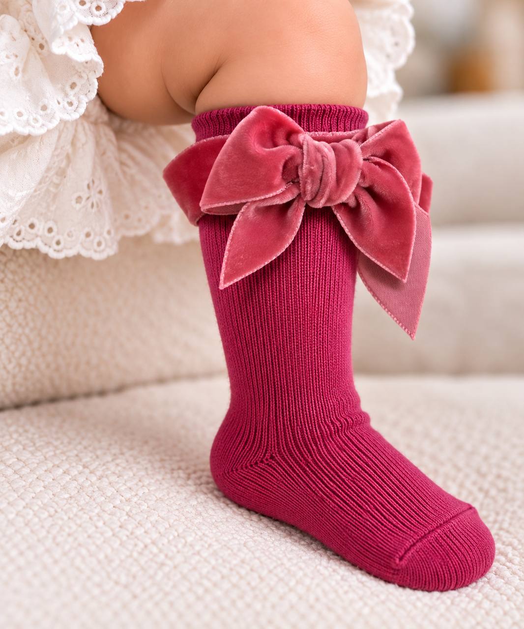Calzini FUCSIA CON FIOCCO IN VELLUTO CONDOR