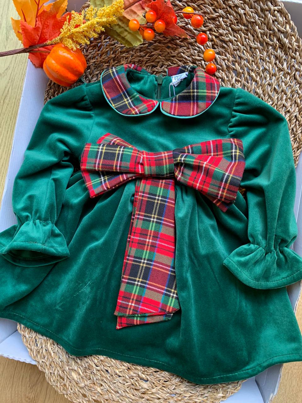 Vestito CON FIOCCO TARTAN VERDE