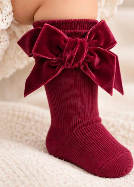 Calzini BORDEAUX CON FIOCCO IN VELLUTO CONDOR