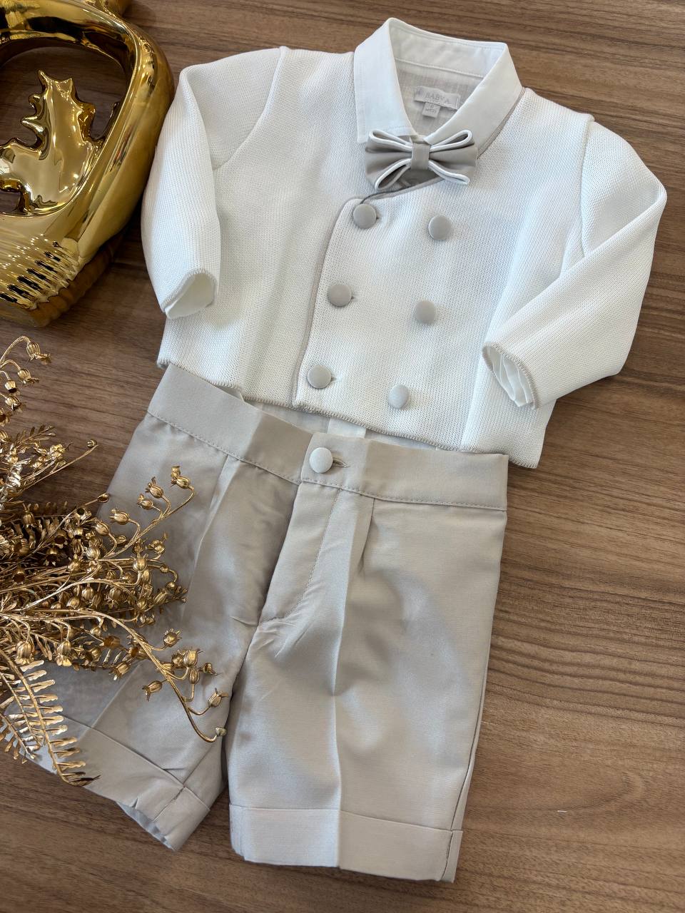 Completo ELEGANTE CON CARDIGAN DOPPIO PETTO BIANCO& TORTORA BABY A.