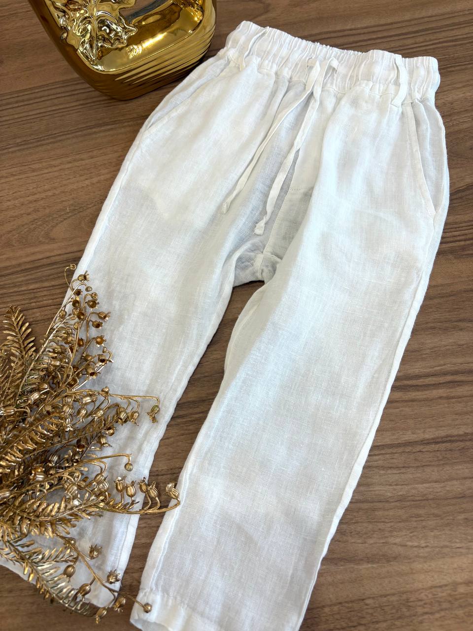 Pantalone IN LINO BIANCO NEVER TOO