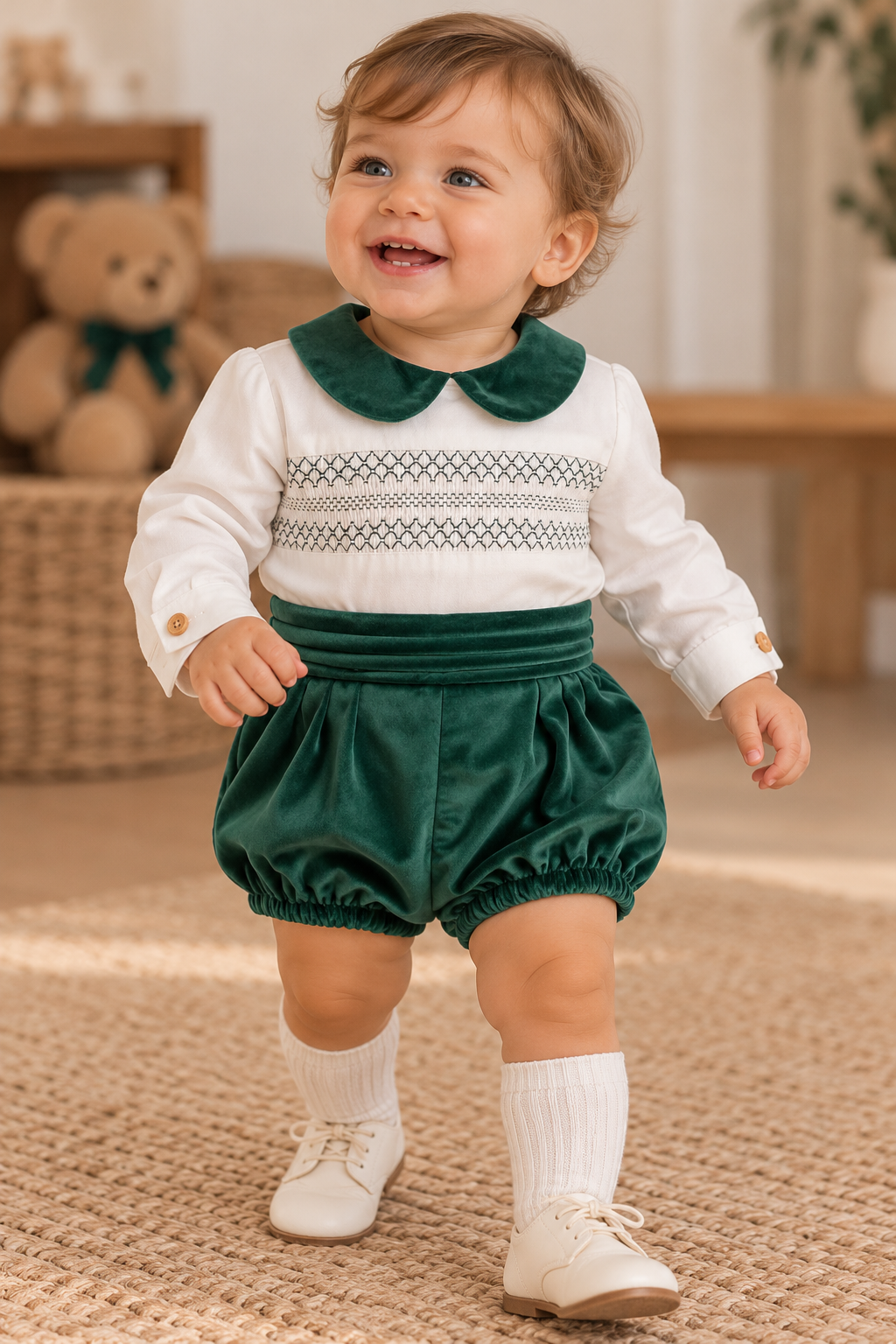 Completo VERDE PUNTO SMOCK VALENTINA BEBÈS