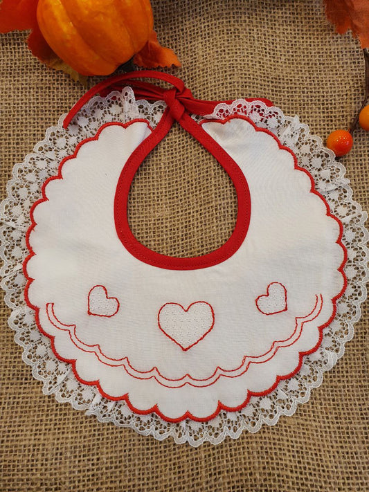 BAVETTA DOPPIO RICAMO CON CUORI ROSSI PAPPA&LATTE