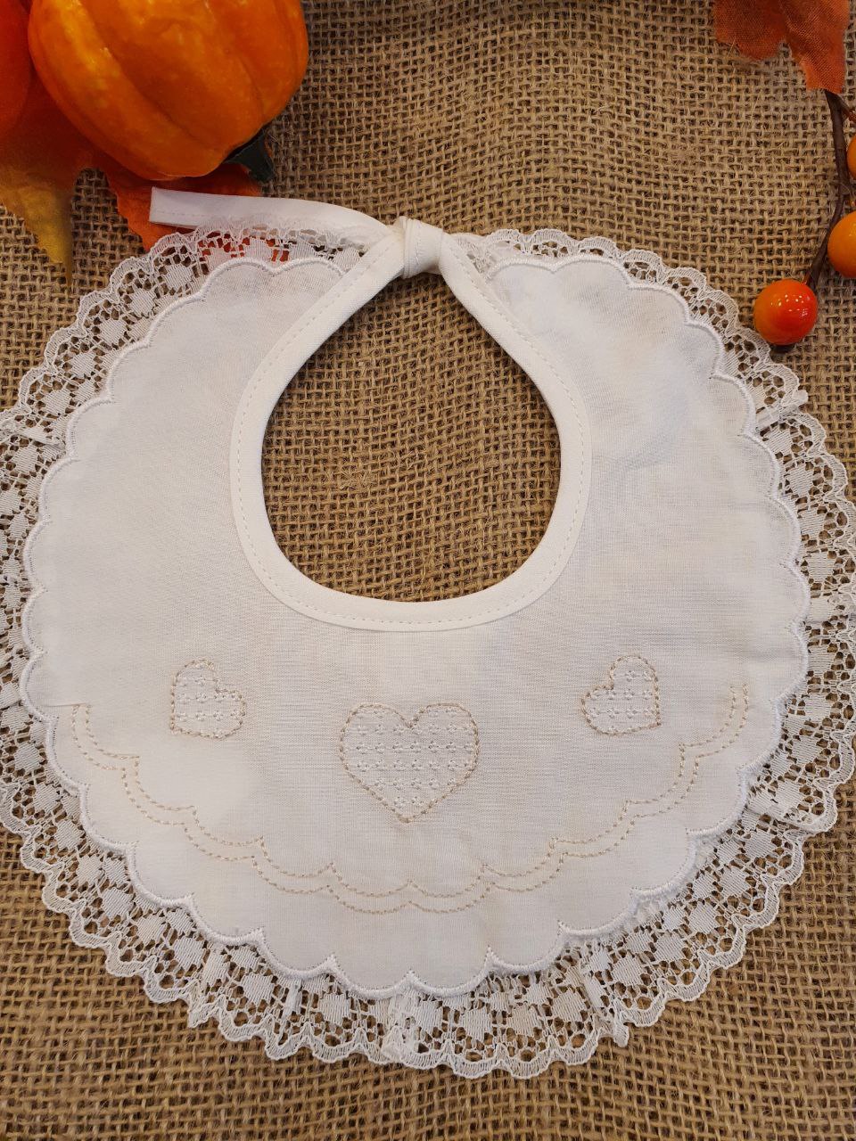 BAVETTA DOPPIO RICAMO CON CUORI BEIGE PAPPA&LATTE