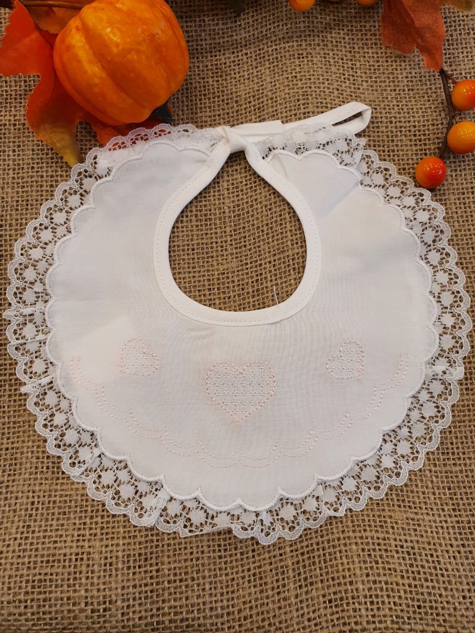 BAVETTA DOPPIO RICAMO CON CUORI ROSA PAPPA&LATTE