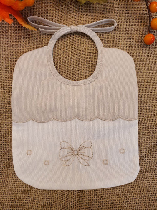 BAVETTA BIANCO-BEIGE CON FIOCCO RICAMATO PAPPA&LATTE