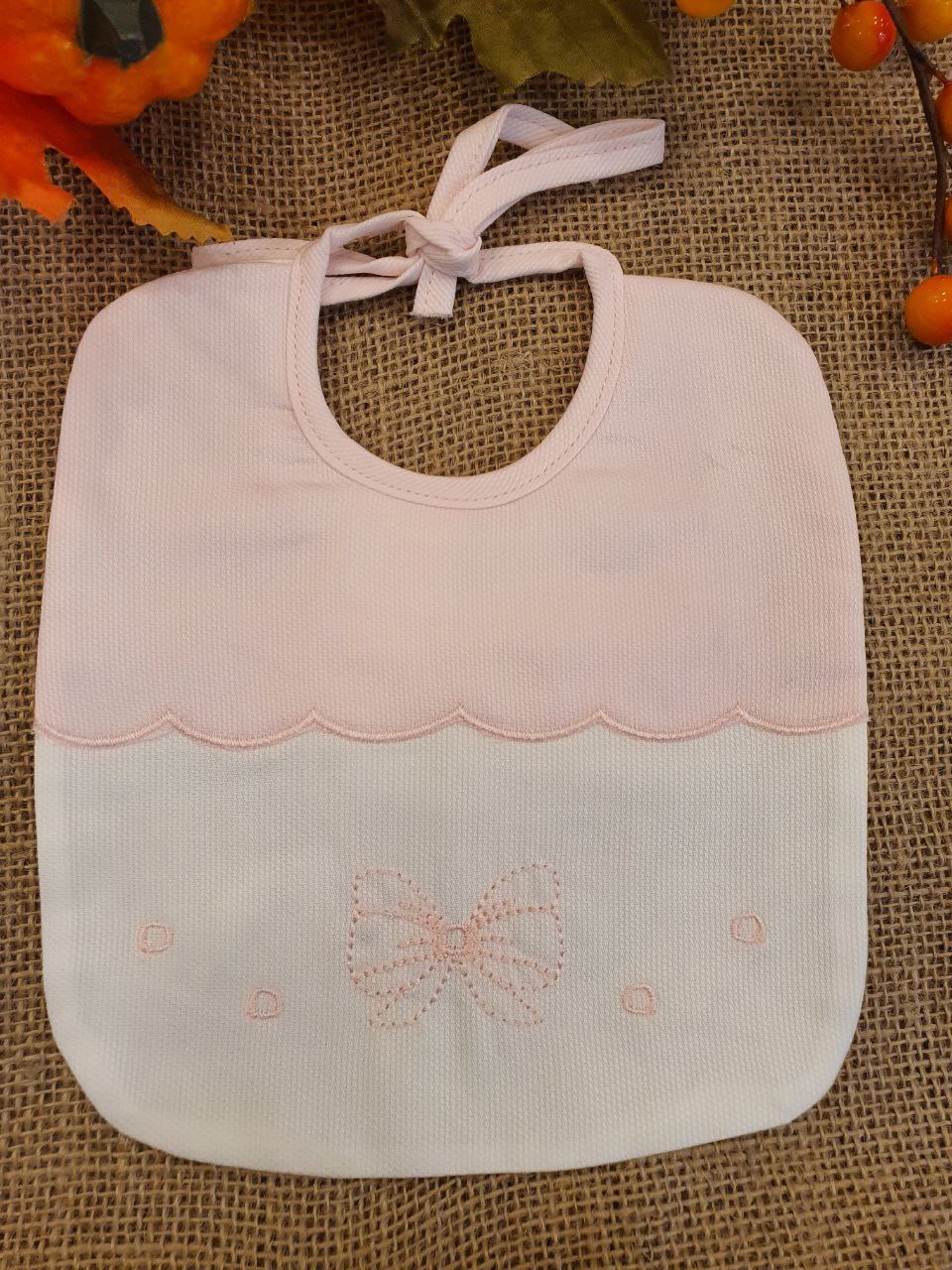 BAVETTA BIANCO-ROSA CON FIOCCO RICAMATO PAPPA&LATTE