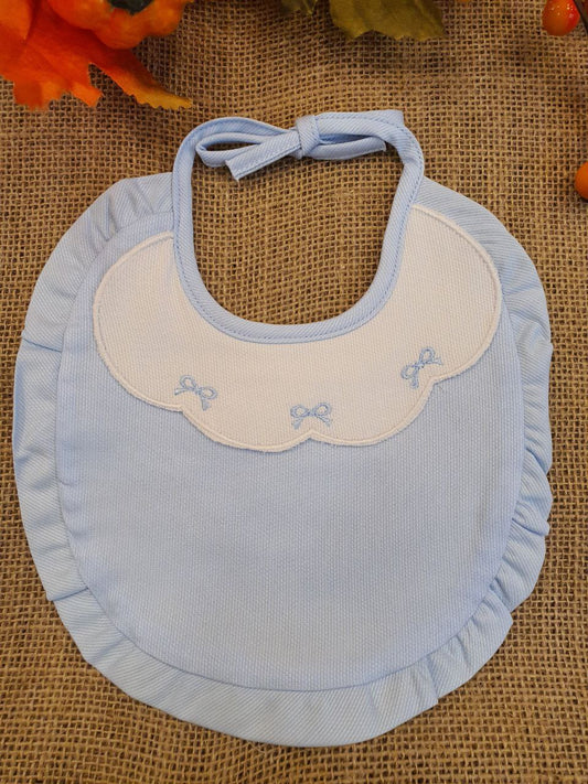 BAVETTA BIANCO-AZZURRO DOPPIO BAVERO CON FIOCCO RICAMATO PAPPA&LATTE