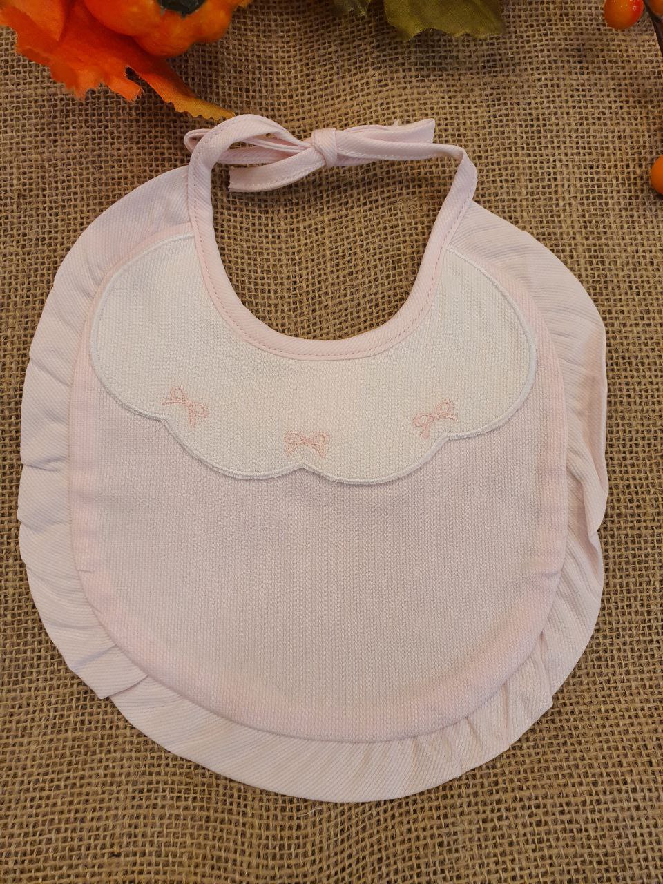 BAVETTA BIANCO-ROSA DOPPIO BAVERO CON FIOCCO RICAMATO PAPPA&LATTE