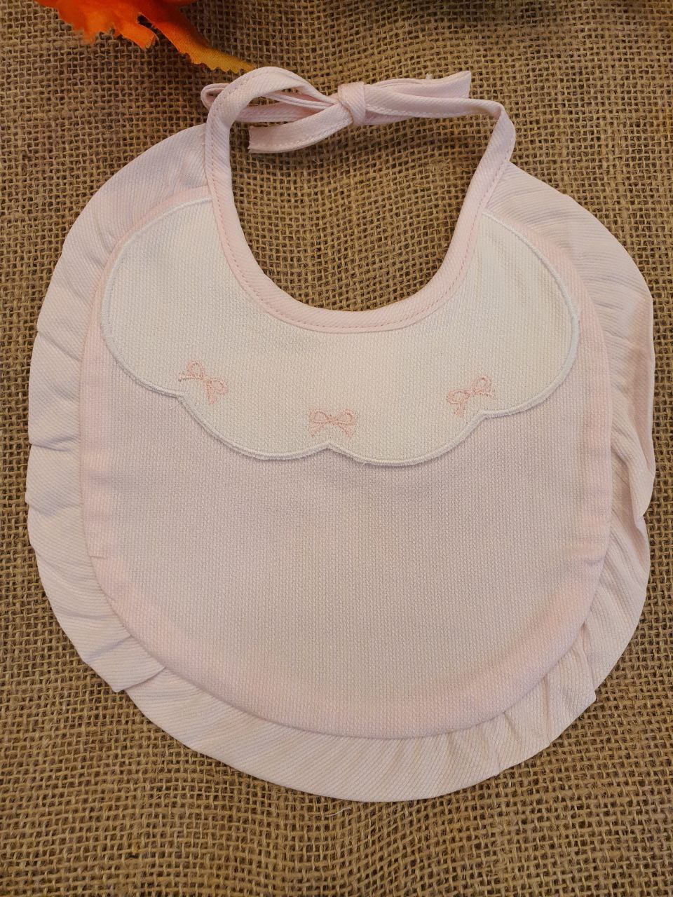 BAVETTA BIANCO-ROSA DOPPIO BAVERO CON FIOCCO RICAMATO PAPPA&LATTE