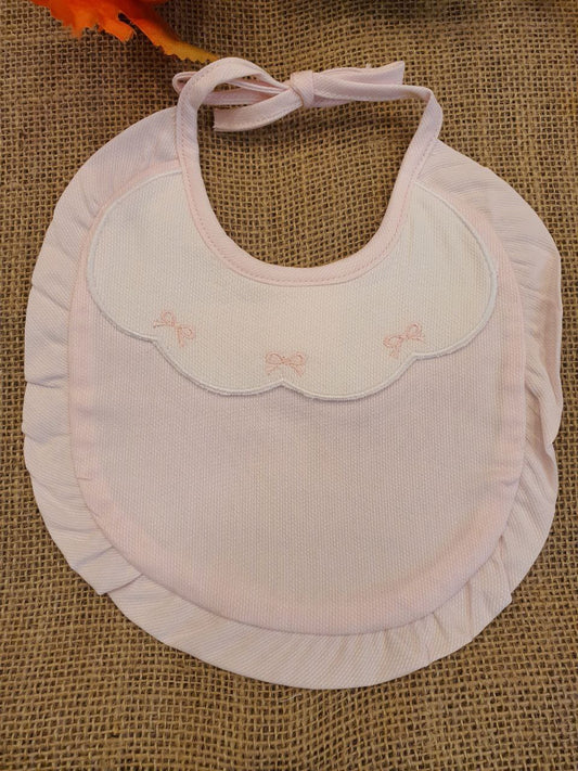 BAVETTA BIANCO-ROSA DOPPIO BAVERO CON FIOCCO RICAMATO PAPPA&LATTE
