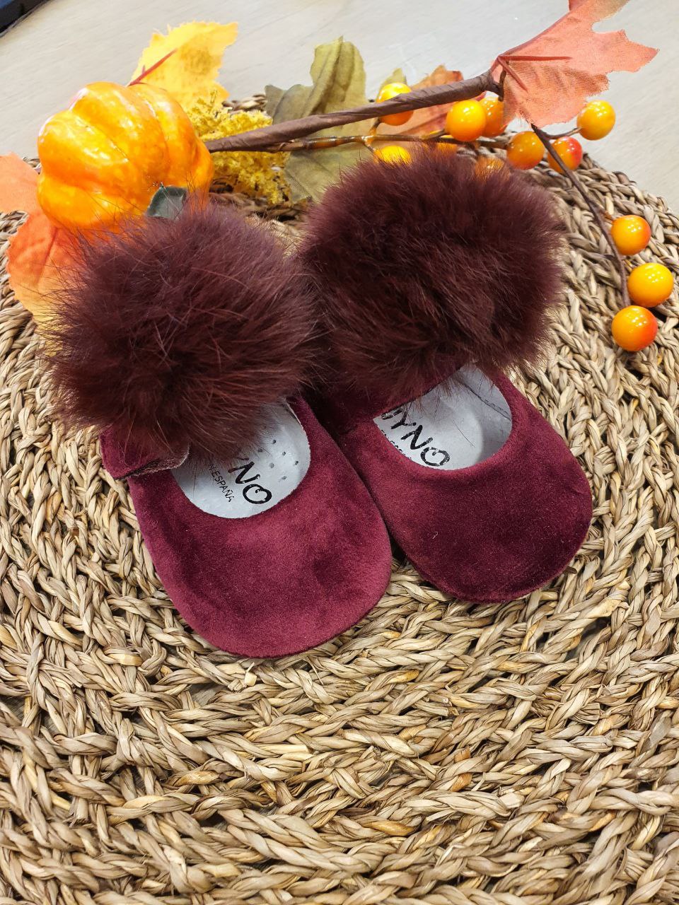 BAMBOLINA IN CAMOSCIO CON PON PON BORDEAUX PANYNO