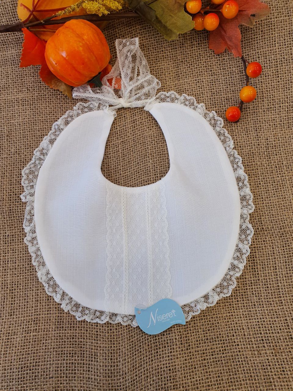 BAVETTA BATTESIMALE CON RICAMI IN TULLE