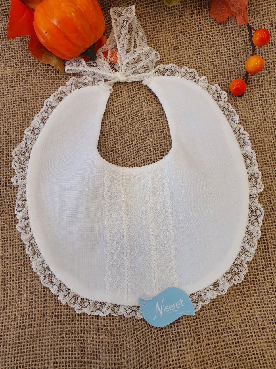 BAVETTA BATTESIMALE CON RICAMI IN TULLE