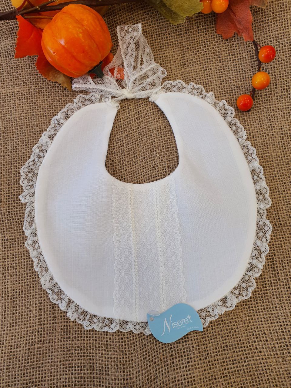 BAVETTA BATTESIMALE CON RICAMI IN TULLE