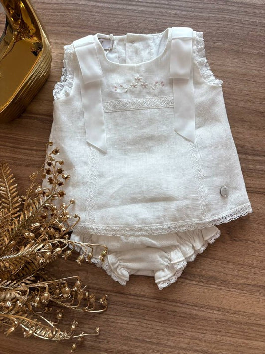 PAGLIACCETTO IN LINO CON RICAMO IN PIZZO PAZ RODRIGUEZ