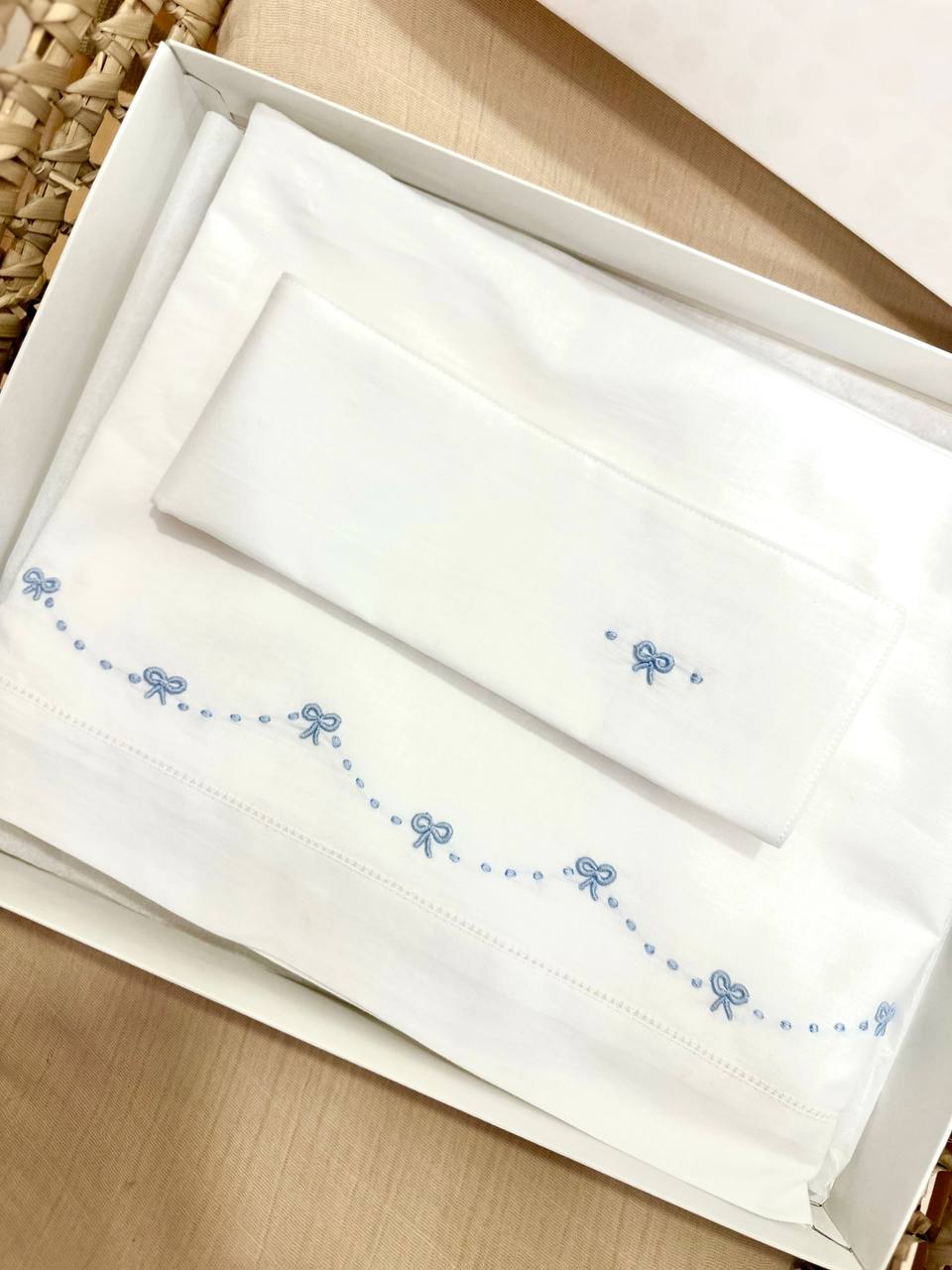 LENZUOLINO NIDO D'AMORE ARTIGIANBABY BIANCO-AZZURRO