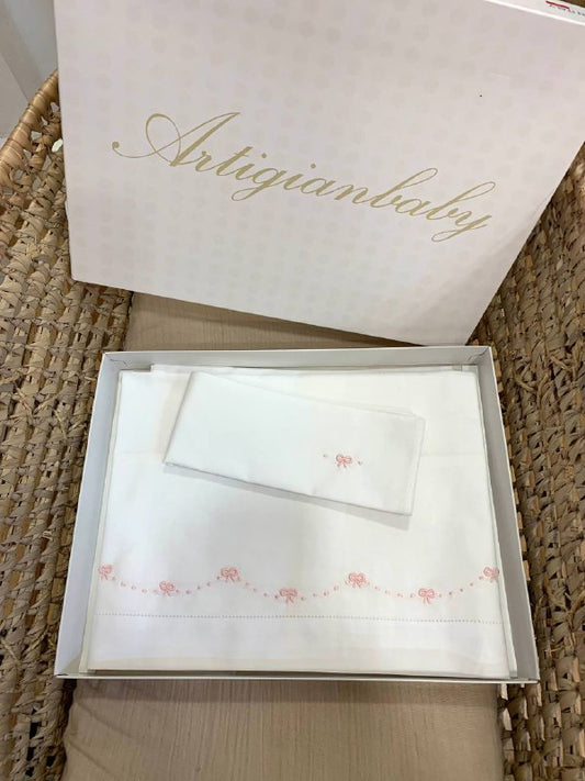 LENZUOLINO NIDO D'AMORE ARTIGIANBABY BIANCO-ROSA