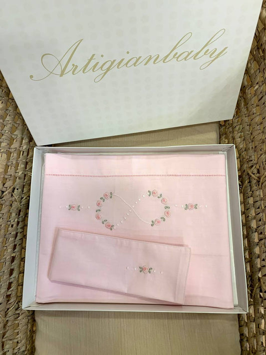 LENZUOLINO INFINITO DI FIORI ARTIGIANBABY ROSA