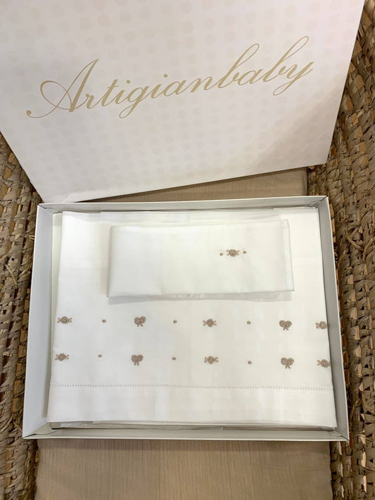LENZUOLINO NIDO D'AMORE ARTIGIANBABY BIANCO-BEIGE