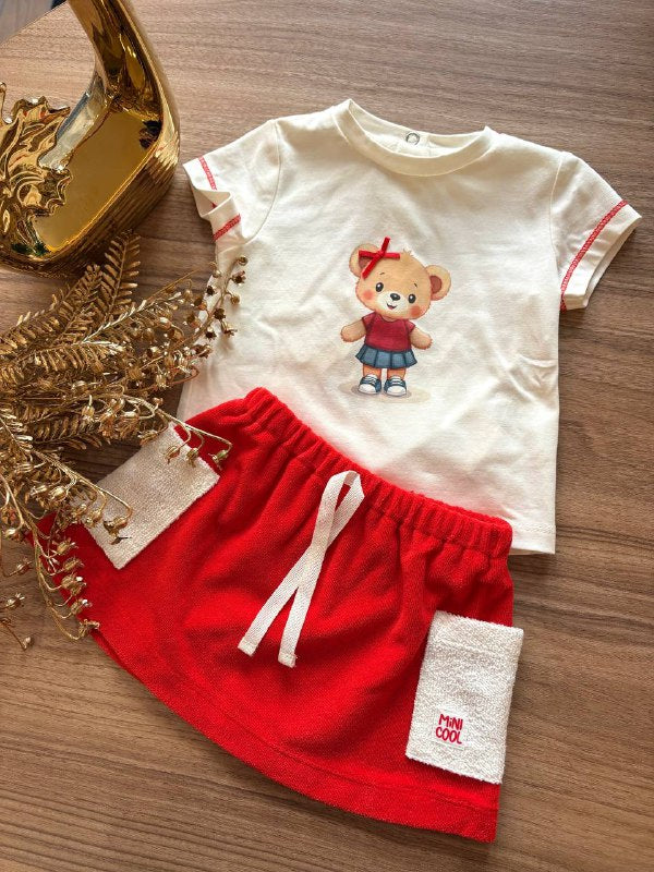 GONNELLINA ROSSA E T-SHIRT ORSETTO MINIBANDA