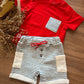 T-SHIRT ROSSA E SHORTS A RIGHE BLU MINIBANDA