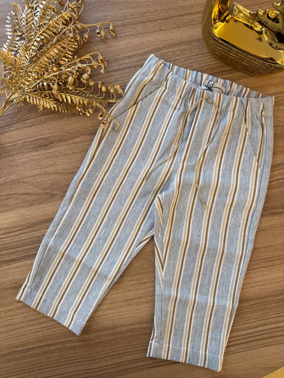 PANTALONE MISTO LINO A RIGHE MARRONCINO JO MILANO