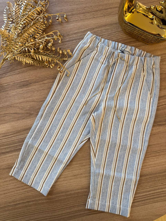 PANTALONE MISTO LINO A RIGHE MARRONCINO JO MILANO