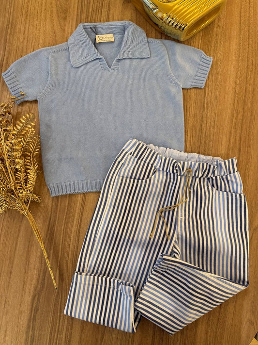COMPLETO POLO CELESTE E PANTALOONE A RIGHE  JO MILANO