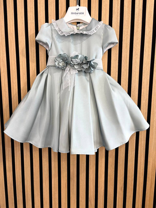 ABITO VERDE IN PIZZO CON FIORI AMBARABA'