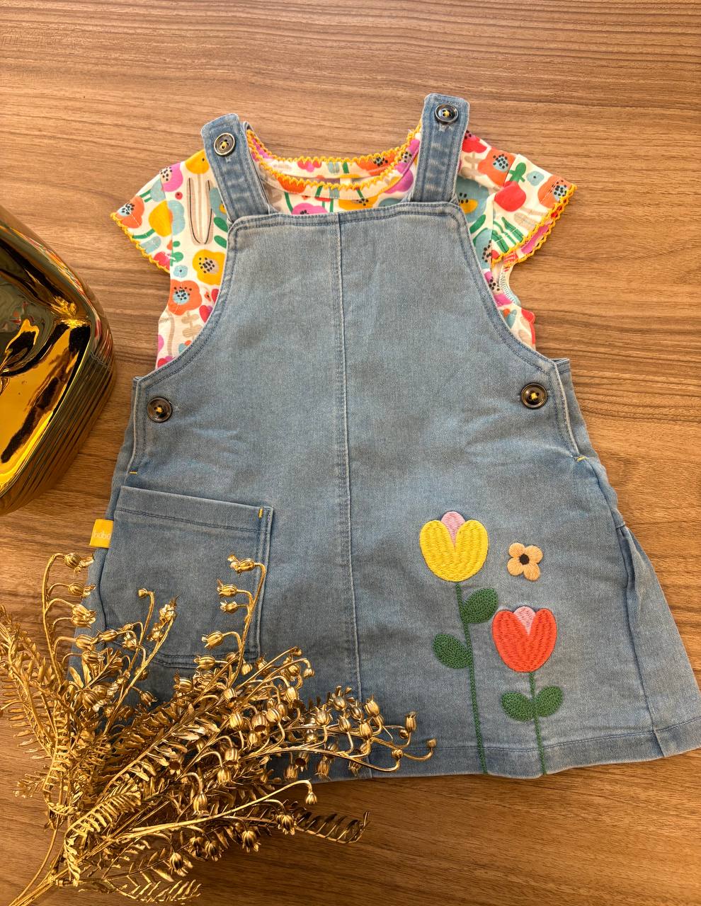 SALOPETTE DENIM TULIPANI E FIORI BOBOLI