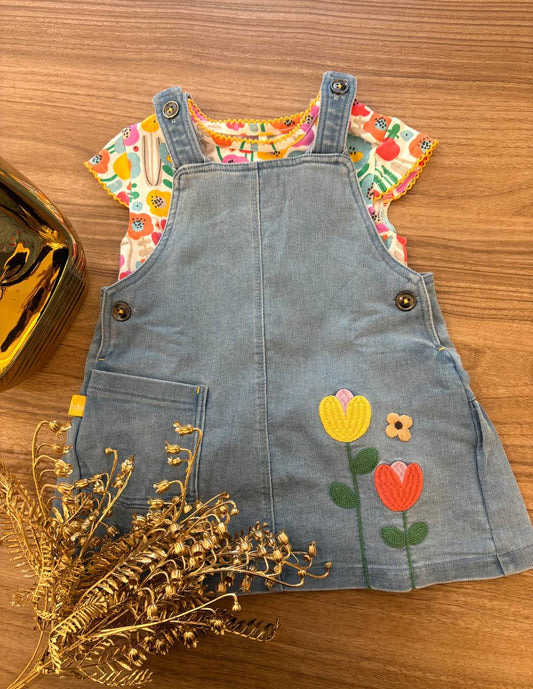 SALOPETTE DENIM TULIPANI E FIORI BOBOLI