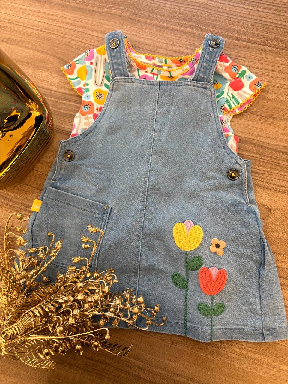 SALOPETTE DENIM TULIPANI E FIORI BOBOLI