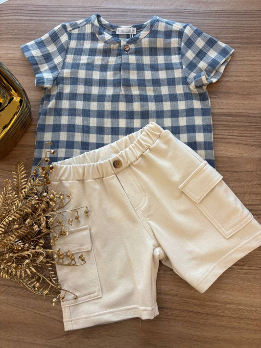 COMPLETO QUADRETTI BEIGE E AZZURRO BARCELLINO