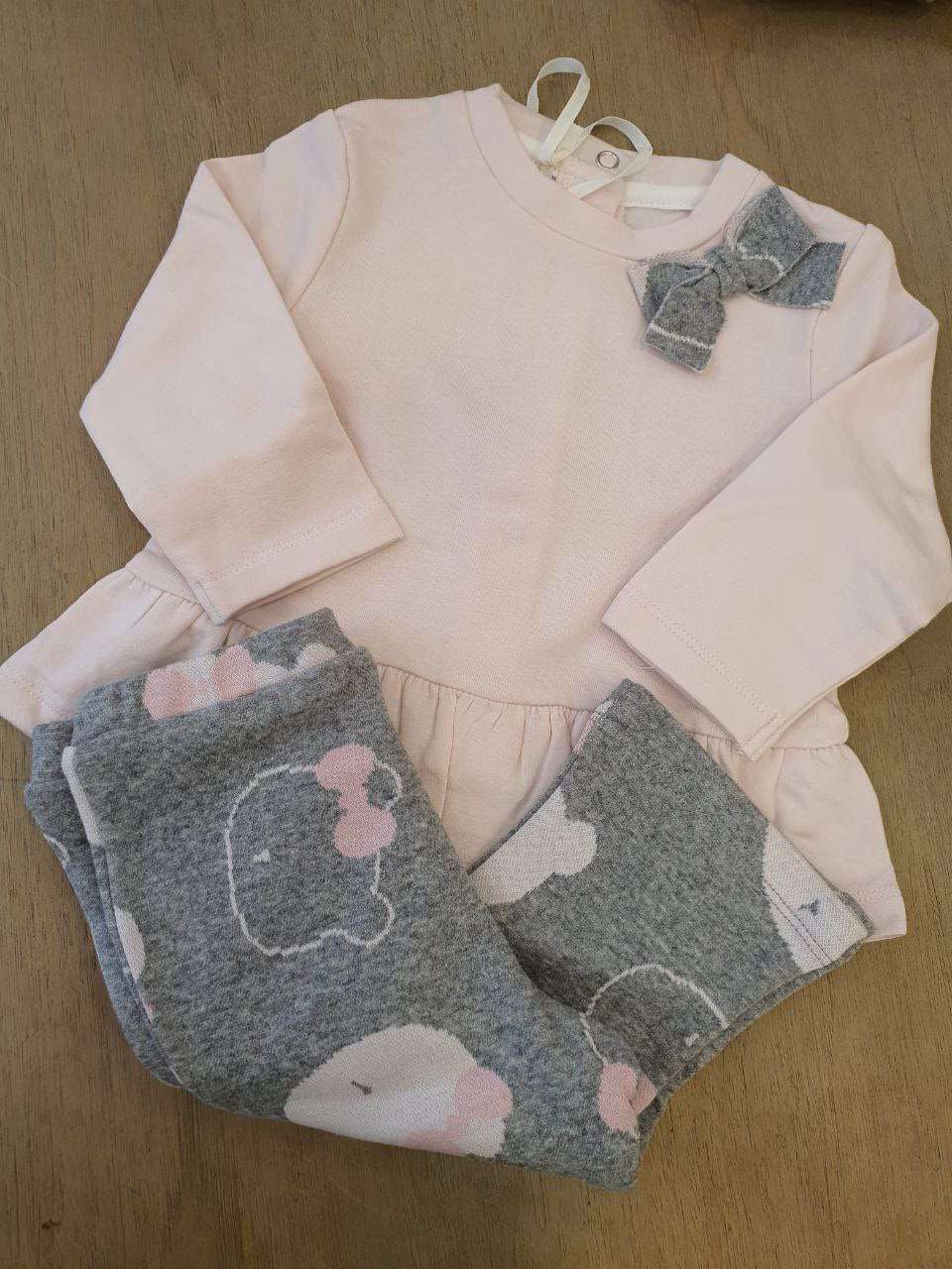 COMPLETO ORSETTO A ZAMPA ROSA E GRIGIO MINIBANDA