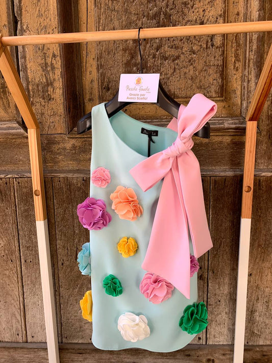 VESTITO PEONIE VERDE ACQUA PETIT POSH