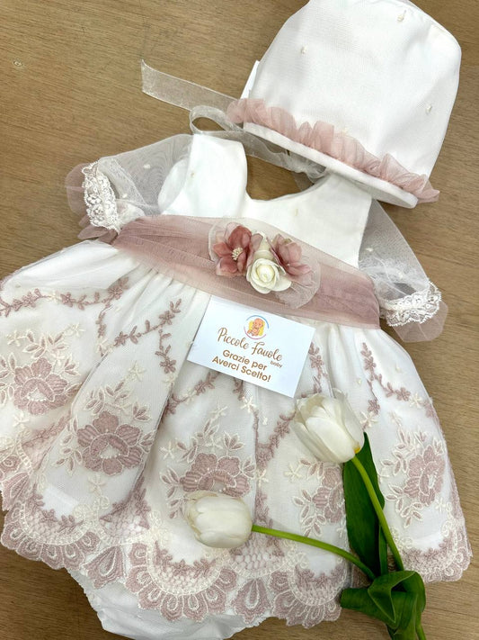 ABITO BATTESIMALE BIANCO E ROSA CUA-CUAK