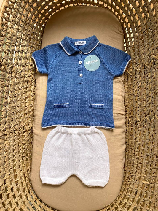 COMPLETO  IN FILO BLU E BIANCO  JULIANA