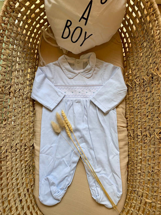TUTINA CELESTE IN COTONE PUNTO SMOCK BABY FASHION