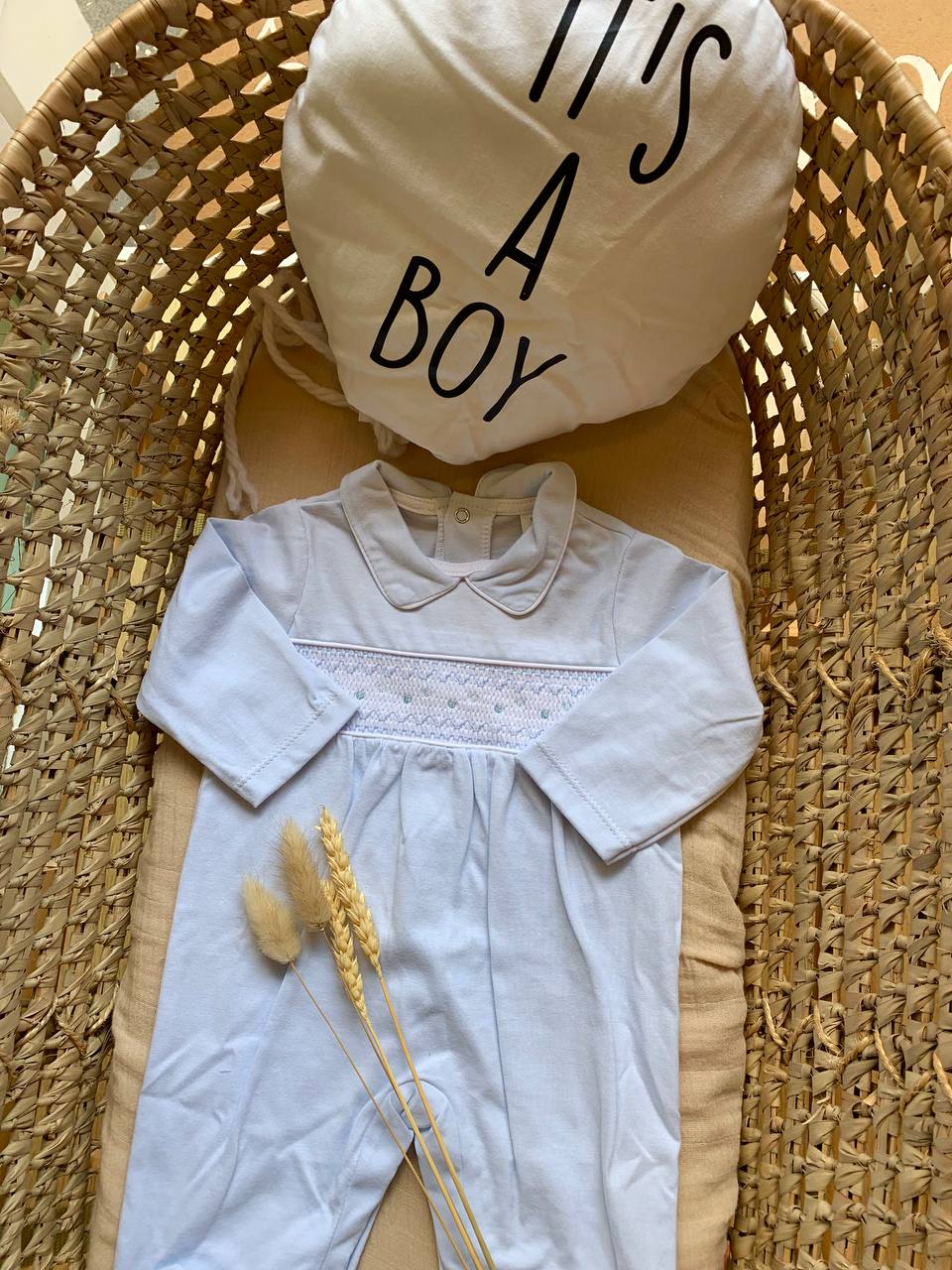 TUTINA CELESTE IN COTONE PUNTO SMOCK BABY FASHION
