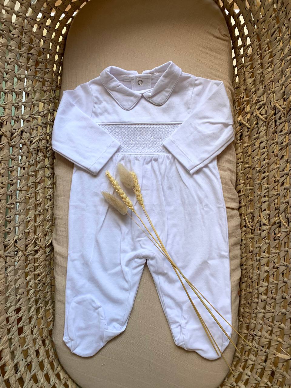 TUTINA IN COTONE BIANCA PUNTO SMOCK BABY FASHION