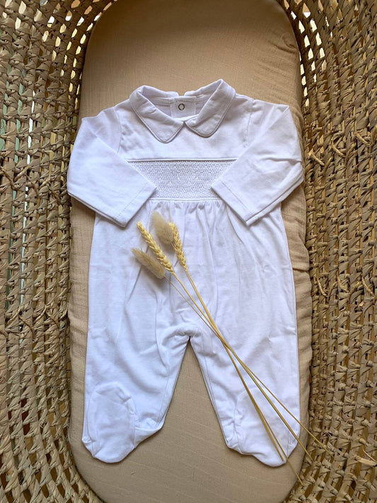 TUTINA IN COTONE BIANCA PUNTO SMOCK BABY FASHION