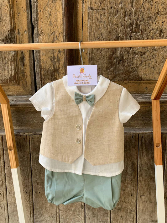 COMPLETO PANTALONCINO CAMICIA E PAPILLON VERDE MARTAYPAULA