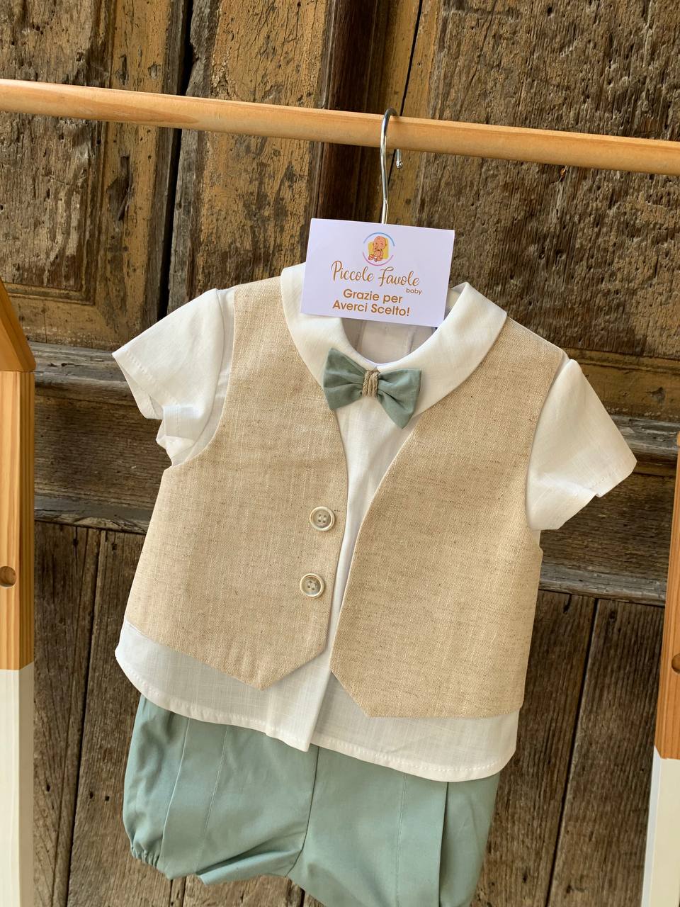 COMPLETO PANTALONCINO CAMICIA E PAPILLON VERDE MARTAYPAULA