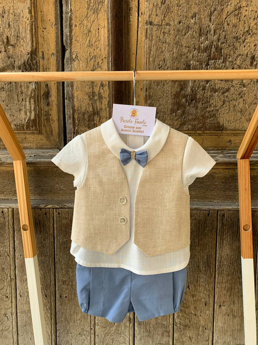 COMPLETO PANTALONCINO CAMICIA E PAPILLION CELESTE MARTAYPAULA