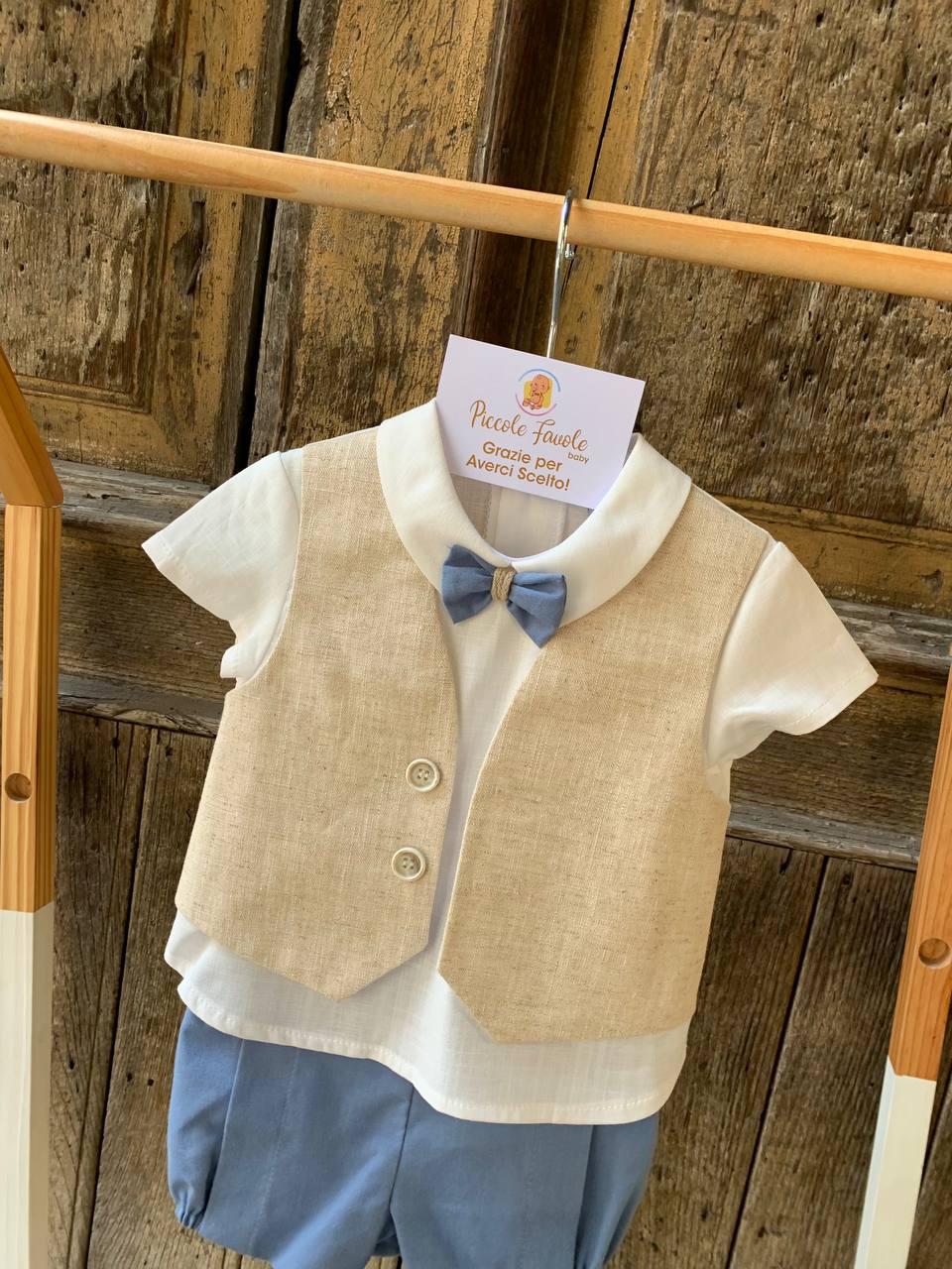 COMPLETO PANTALONCINO CAMICIA E PAPILLION CELESTE MARTAYPAULA
