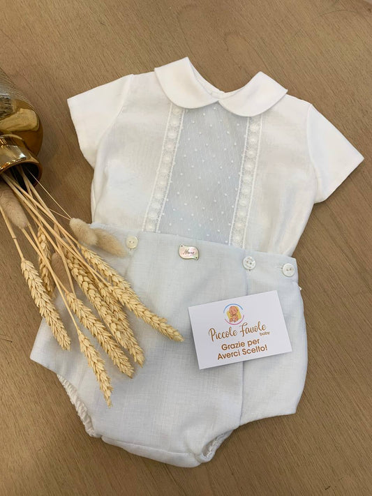 ABITO BATTESIMALE AZZURRO  POLVERE CON POIS NISERET