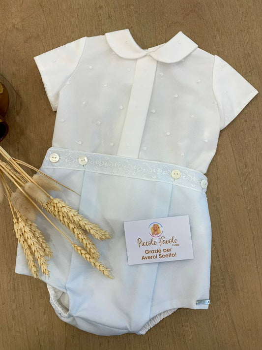 ABITO BATTESIMALE AZZURRO POLVERE CON POIS NISERET